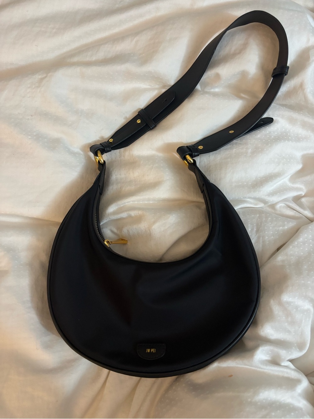 JW PEI Black Crescent Hobo Shoulder Bag with Gold Hardware